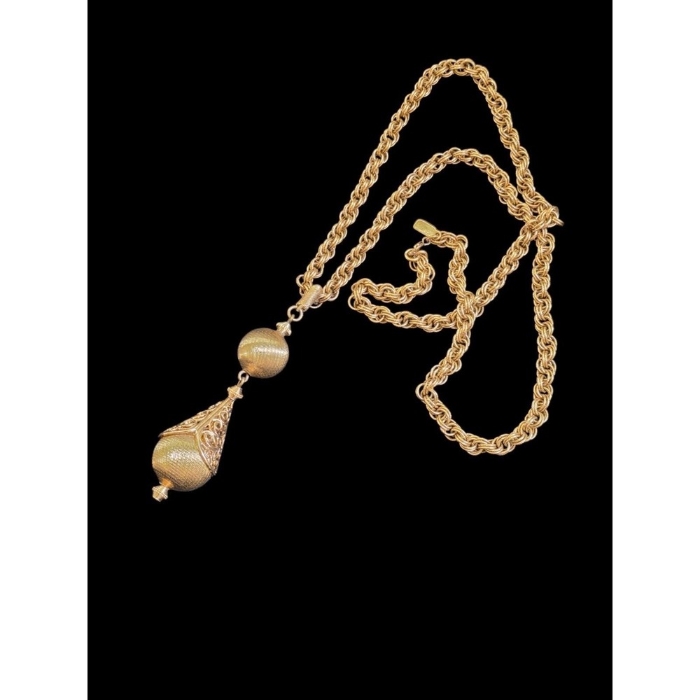 Vintage MONET Bolero Collection Gold Tone Filigree Ball Tassel Necklace